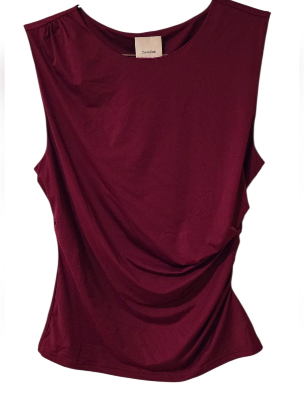 Calvin Klein Women's Sleeveless Draped Shell Top - Burgundy Size Small